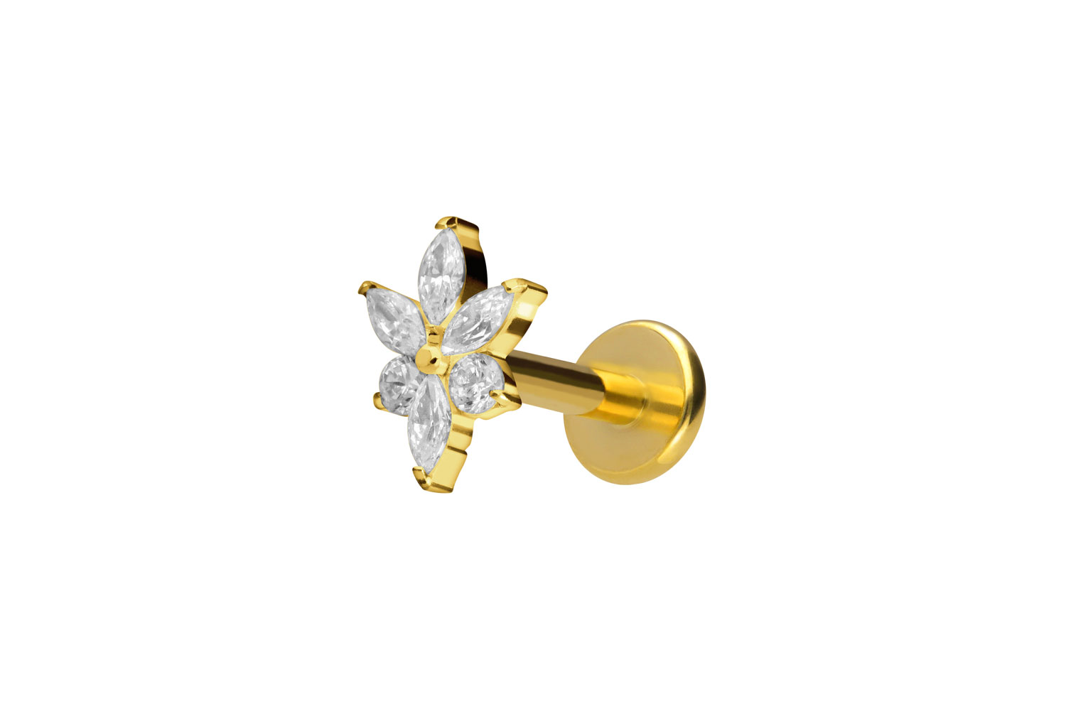 Titan Labret Piercing mit Innengewinde KRISTALLBLUME
